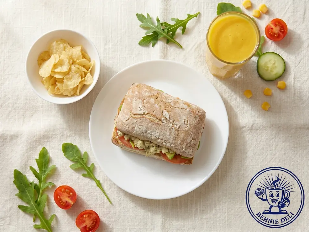 Sándwich Bernie en pan de masa madre, servido con papas y jugo natural